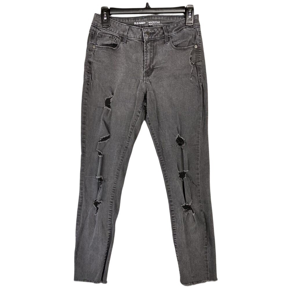 Old Navy Rockstar Jeans Womens 8 Stretchโ Destroyed Ripped Grunge Punk Raw Hem